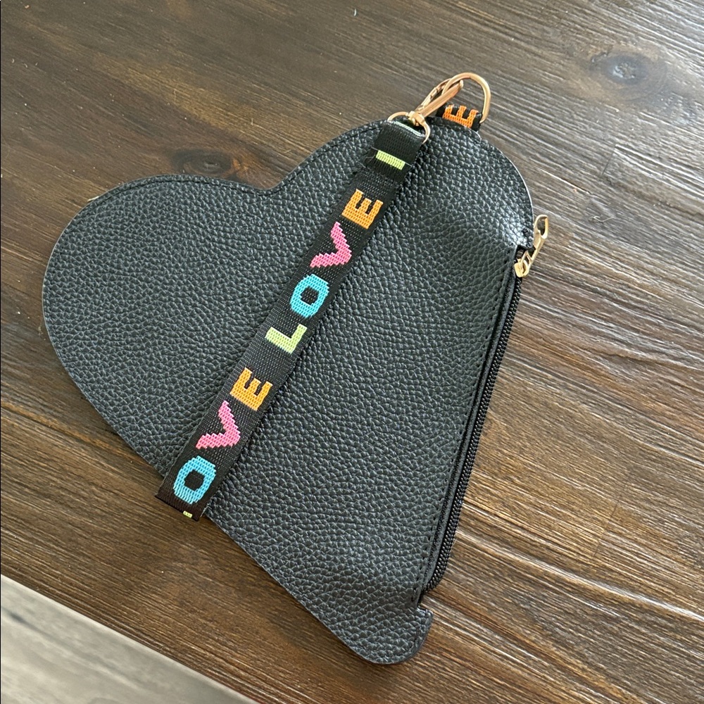 Heart-Shaped Black Wristlet with Colorful Strap